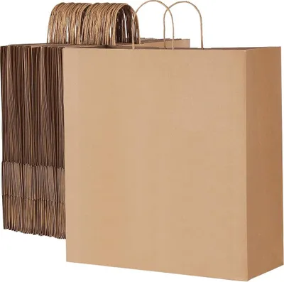 Produktbild von Kraftpapiertüten mit Henkeln, 100 Stück, 18 x 7 x 19 Zoll, Party-Einkaufstasche, schwarz