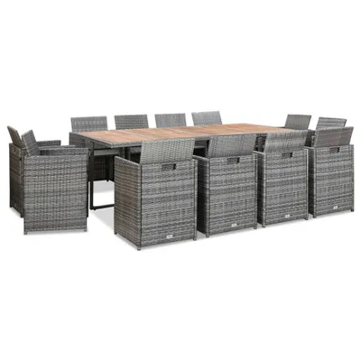Immagine prodotto di The Living Store Set da pranzo da giardino 13 pezzi con cuscini in poly rattan antracite