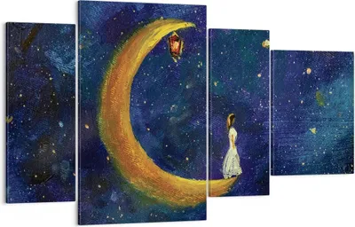 Produktbild von Bild auf Leinwand - Leinwandbild - 4 Teile - Mädchen auf der Mond - 120x70cm - Wand Bild - Wanddeko - Wandbilder - Leinwanddruck - Bilder - Wanddekoration - Leinwand bilder - Wandbild - DL120x70-4575