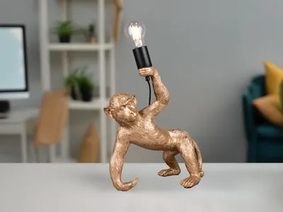 Produktbild von Große besondere LED Tischlampe ausgefallene Affenlampe Wohnzimmer Gold, H: 42cm