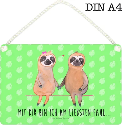 Produktbild von Mr. & Mrs. Panda Schild Faultier Pärchen DIN A4 - Tropengrün - Geschenk, Liebe, Verlobt, Wandbild Holz, holzbild, kleine aufmerksamkeit, Türschild, wandtafel
