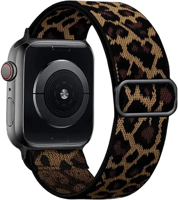 Produktbild von Stravo elastisches Nylonarmband Leopardenmuster verstellbar atmungsaktiv für Apple Watch Ultra 49 mm und Serie 10 9 8 7 6 5 4 SE - Schwarz
