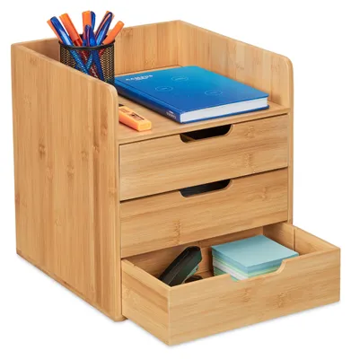 Schreibtisch-Organizer, Bambus, 3 Schubladen, 33x30x31 cm