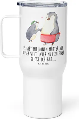 Produktbild von Mr. & Mrs. Panda Teebecher Pinguin mit Kind - Weiß - Geschenk, Mama, Kaffee-to-go-Becher, thermosbecher, Lieblingsmensch, Mehrwegbecher, Muttertag, Thermobecher, Teetasse