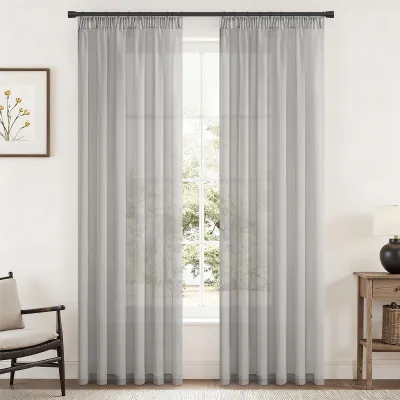 Voile Gardinen-Set 2er, 245x140 cm, dunkelgrau, lichtdurchlässig