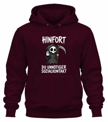 Produktbild von Hinfort Du Unnötiger Sozialkontakt Statement Sarkasmus Hoodie Kapuzenpullover, Burgundy, S
