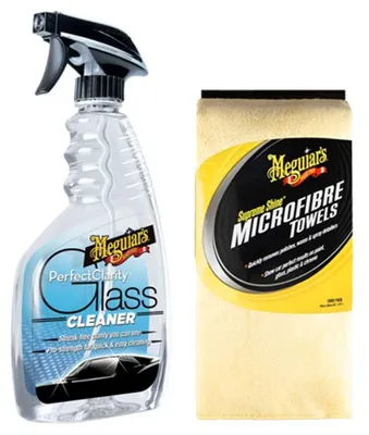 Produktbild von Meguiar's® Perfect Clarity Glass Cleaner Scheibenreiniger Glasreiniger 473 ml + Meguiar's® Supreme Shine™ Microfibre Handtuch