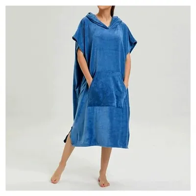 Produktbild von Frottee Badeponcho für Damen und Herren, Strand- und Surfponcho für Erwachsene mit Kapuze