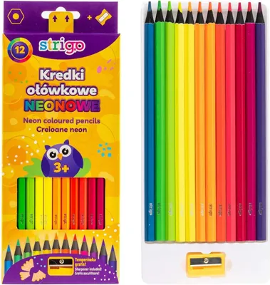 Produktbild von Dreieckige und sechseckige Neon-Buntstifte, 12 Stück + Strigo SSC117 Spitzer