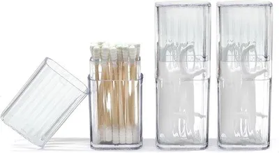 Image de Porte-coton-tiges rigides et portables, lot de 3, distributeur transparent avec couvercle anti-poussière