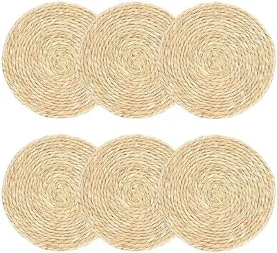 Produktbild von 6er Set Tischset Runde Platzsets, Handgefertigte Boho-Tischsets, Natürliche rund Geflochten aus Wasserhyazinthe für Esstisch, Bauernhausstil, Party, Hochzeit