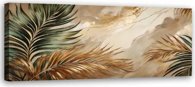 Immagine prodotto di Quadro su tela Foglie Piante Boho su marmo dorato 90x30 Feeby Gold quadro per la parete pronto da appendere