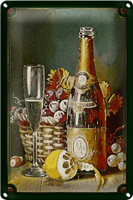Produktbild von Blechschild Kunst 18x12cm Stillleben Sekt Obstkorb Zitrone