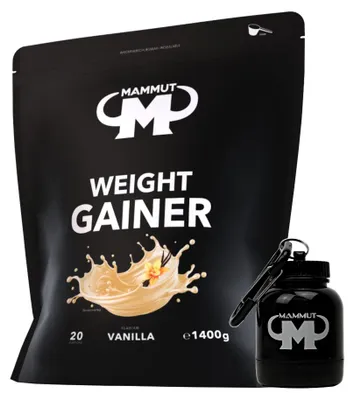 Produktbild von Mammut Nutrition - Weight Gainer 1400 g Beutel - 20 Portionen + GRATIS Powderbank, Geschmack: Vanilla