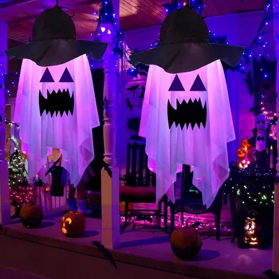 Produktbild von Leuchtende Hexenhut-Lichterkette für Halloween-Dekorationen im Freien, Geisterbeutel für Innen- und Außendekoration, Gartenfest-Dekoration - Halloween-Dekoration
