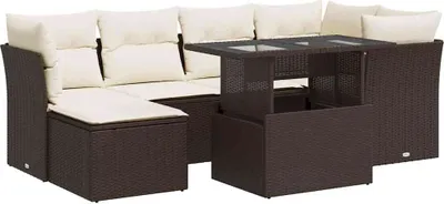 Immagine prodotto di vidaXL Set di divani da giardino 7 pezzi con cuscini in polirattan marrone