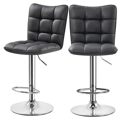 Produktbild von 2er Set Barhocker mit 360° Drehfunktion, Küchenstühle mit Rückenlehne und Fußstütze, PolyurethanKunstleder, Sitzhöhe 62,5 cm - 83 cm, Höhenverstellbar, Grau