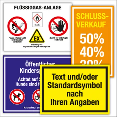 Produktbild von Dreifke® Aufkleber Hinweisschild mit Text, Symbol und/oder Logo nach Angabe, ...