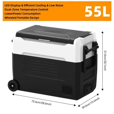 Zdjęcie produktu dla Lodówka samochodowa 55L - Kompresorowa lodówka i zamrażarka - 12/24V DC oraz 110–240V AC - Przenośna lodówka do użytku podczas kempingu, w kamperach i ciężarówkach