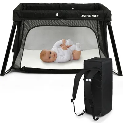 Produktbild von Baby Reisebett mit Matratze & Rucksack – in 15 Sek. aufgebaut – nur 6 kg leicht & kompakt faltbar – ActiveNest