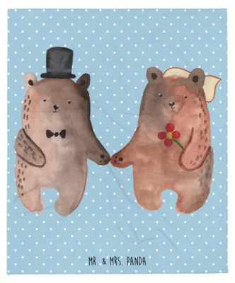 Produktbild von Mr. & Mrs. Panda Decke Bär Heirat - Blau Pastell - Geschenk, Kuscheldecke, Verheiratet Heirate Hochzeit Hochzeitsgeschenk Hochzeitspaar, Bettdecke, Teddy, Tagesdecke