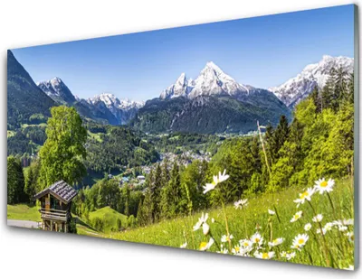 Produktbild von Acrylglasbilder 100x50 Wandbild Druck Gebirge Felder Natur