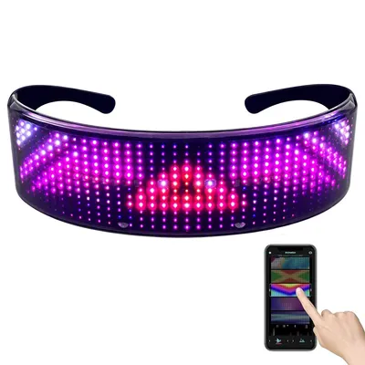 Produktbild von LED Party Brille, programmierbare RGB Pixel Brille mit Bluetooth App, 432 LEDs, animierte Texte und Bilder, USB-aufladbar für Festival und Party