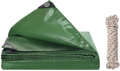Immagine prodotto di Set di teli di copertura impermeabili e resistenti ai raggi UV Unyqoos® – 2x1 metro, verde, PVC-poliestere 420 g/m² + 10 metri di corda resistente al vento per il fissaggio