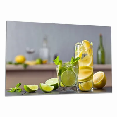 Produktbild von Wallario Herdabdeckplatte aus Glas, Größe 80 x 52 cm 1-teilig, Motiv Cocktails mit Limetten und Zitronen