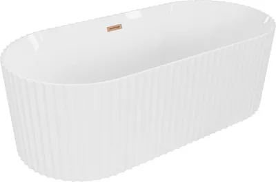 Produktbild von Mexen Paola freistehende geriffelte Badewanne 150 x 75 cm, weiß glänzend, Überlauf gebürstetes Kupfer - 52721507500-65