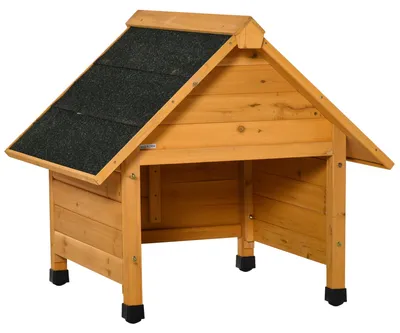 Zdjęcie produktu dla Garaż na kosiarkę wykonany z drewna | Kolor: żółty | Wymiary: 76x75x70 cm