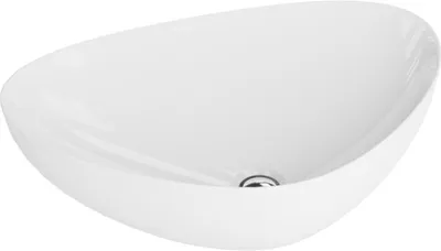 Produktbild von LAVITA Aufsatzwaschtisch Triango | Aufsatzwaschbecken Dreieckig | Waschbecken Ohne Überlauf und Hahnloch | Aus hochwertigem Porzellan | Waschtisch | 59x39x13,5 cm | Weiß Glanz