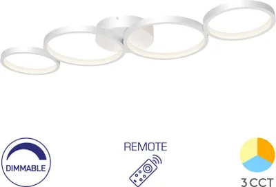 Obrázok produktu pre Braytron Moderné dizajnové stropné LED svietidlo stmievateľné 3CCT 3000-6500K diaľkové ovládanie 60W krúžky biele
