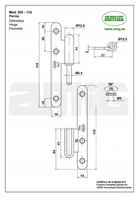 Produktbild von AMIG Türband 505 weiß Stahl links 110x54mm