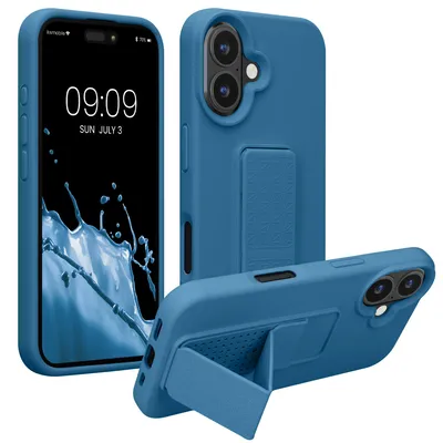 Produktbild von kwmobile Handyhülle für Apple iPhone 16 Hülle - TPU Silikon Case mit Fingerhalter und Stand - Schutzhülle Cover in Karibikblau