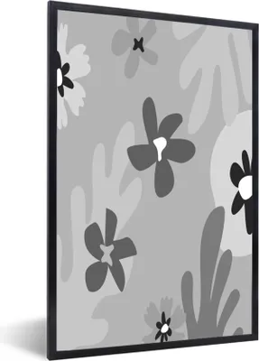 Produktbild von MuchoWow® Gerahmtes Poster Hintergrund - Blumen - Schwarz - Weiß 20x30 cm - Poster mit Schwarzem Bilderrahmen Wandposter Rahmen Foto Bilder - Drucken - Bilder Poster im Rahmen