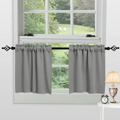 Produktbild von 2 Stück Scheibengardinen Verdunkelungs Vorhänge Bistrogardine Kurz Vorhang Gardinen für Küche Wohnzimmer Schlafzimmer, B85xH91cm, Grau