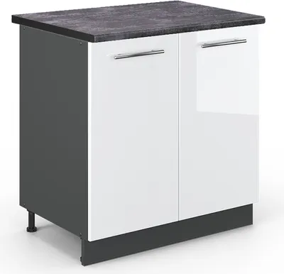 Zdjęcie produktu dla Szafki kuchenne Vicco Fame-Line Biały wysoki połysk/Antracyt 80 cm blat roboczy Antracyt, Model 46244
