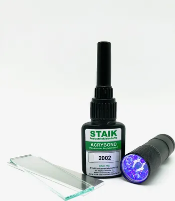 Produktbild von Acrybond 2002 UV-Kleber: dünnflüssiger Glaskleber für zuverlässige Glas-Glas und Glas-Metall-Verbindungen | mit Lampe |  Germany | 16g