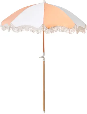 Produktbild von BELIANI Sonnenschirm Orange Stoff-Bespannung Rund ⌀ 150 cm mit Volant Regenschutz Holzmast Neigungsfunktion Kurbel Boho Garten Outdoor Balkon Terrasse