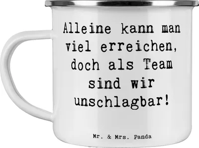 Produktbild von Mr. & Mrs. Panda Pott Spruch Im Team zusammenarbeiten - Weiß - Geschenk, Wachstum, Trost, Zuversicht, Teetasse, Teamarbeit, Synergie, Mut, Emaille Becher, Tasse, Haferl