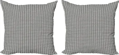 Obrázok produktu pre ABAKUHAUS Abstraktná sada obliečok na vankúš (2ks), geometrický vzor s retro prekríženými čiarami, štvorcový a okrúhly motív, 40 x 40 cm, sivá a biela