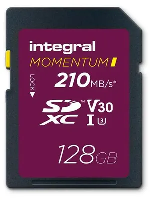 Imagen del producto de Integral Momentum I, 128 GB, SDXC, UHS-I, 210 MB/s (lectura), 180 MB/s (escritura), Clase 3 (U3)