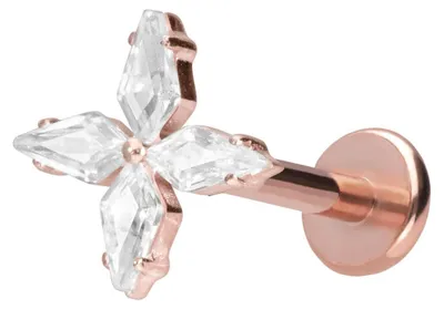 Produktbild von Ohrpiercing, Nasenpiercing Titan Labret mit Push Fit KRISTALLSTERN RoséGold Stablänge: 10mm | Stabstärke: 1,2mm