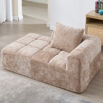 Produktbild von okwish Ecksofa Relaxsofa   Einzelsofa, flauschiges Sofa,Polstermöbel，Chaiselongue，Loungesofa mit Kissen&Seitentaschen Polstermöbel，khaki