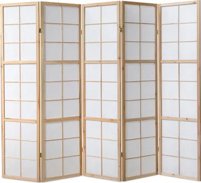 Image de Paravent Séparation de pièce 5 parties Cloison Shoji Pliable Naturelle
