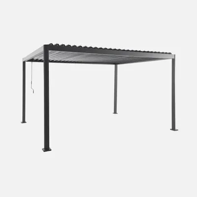 Immagine prodotto di Pergola bioclimatica con piedini arrotondati in alluminio e acciaio e lamelle orientabili, 3x3 m, Antracite