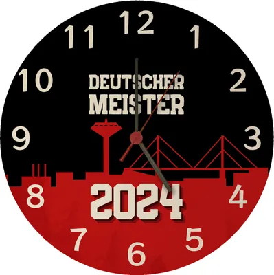 Produktbild von Leverkusen Wanduhr aus MDF mit Spruch Deutscher Meister 2024
