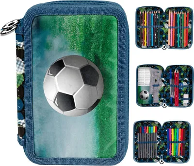 Produktbild von Schulmäppchen Jungen mit Inhalt 3 Fächer Fußball mit Ball Motiv