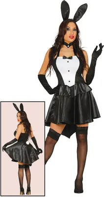 Produktbild von Junggesellenabschied Bunny Party Outfit Schwarze Hasenohren Cocktail Kleid Charme Betörende Eleganz Fasching Kostüm Accessoires, Größe: 36 - 38 (S) Farbe: Weiß